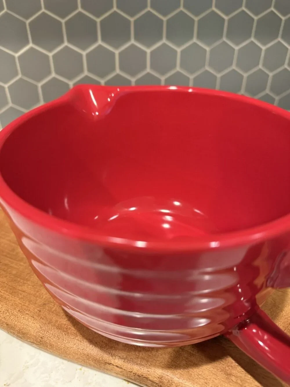 Harry & David Red Ceramic Batter Bowl w/Spout